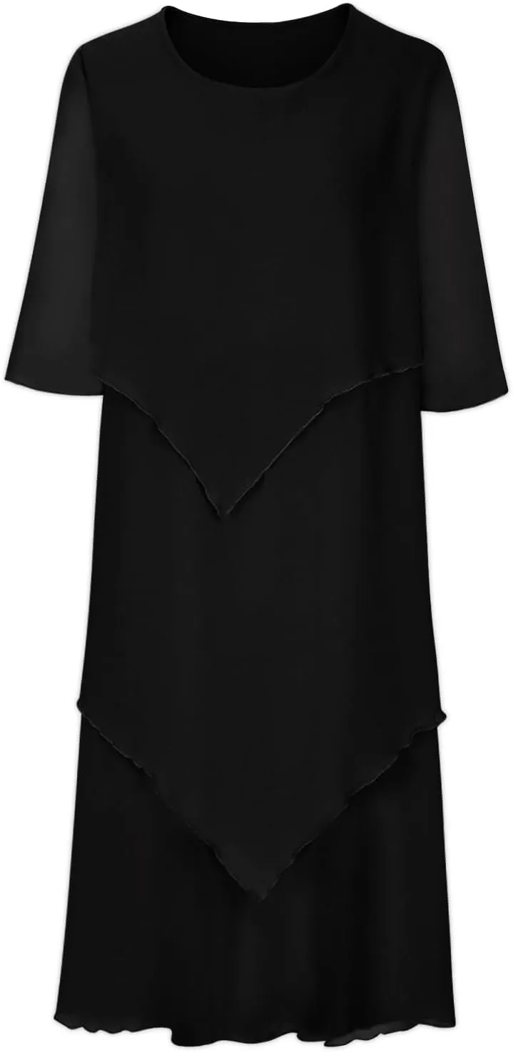 Plus Size Summer Midi Dresses for Women Elbow Length Sleeve Chiffon Overlay Dress Elegant Dressy Wedding Guest Cocktail Dress