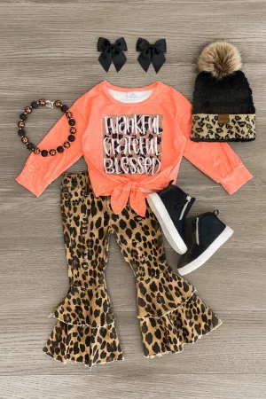 "Thankful Grateful Blessed" Leopard Bell Bottom Set