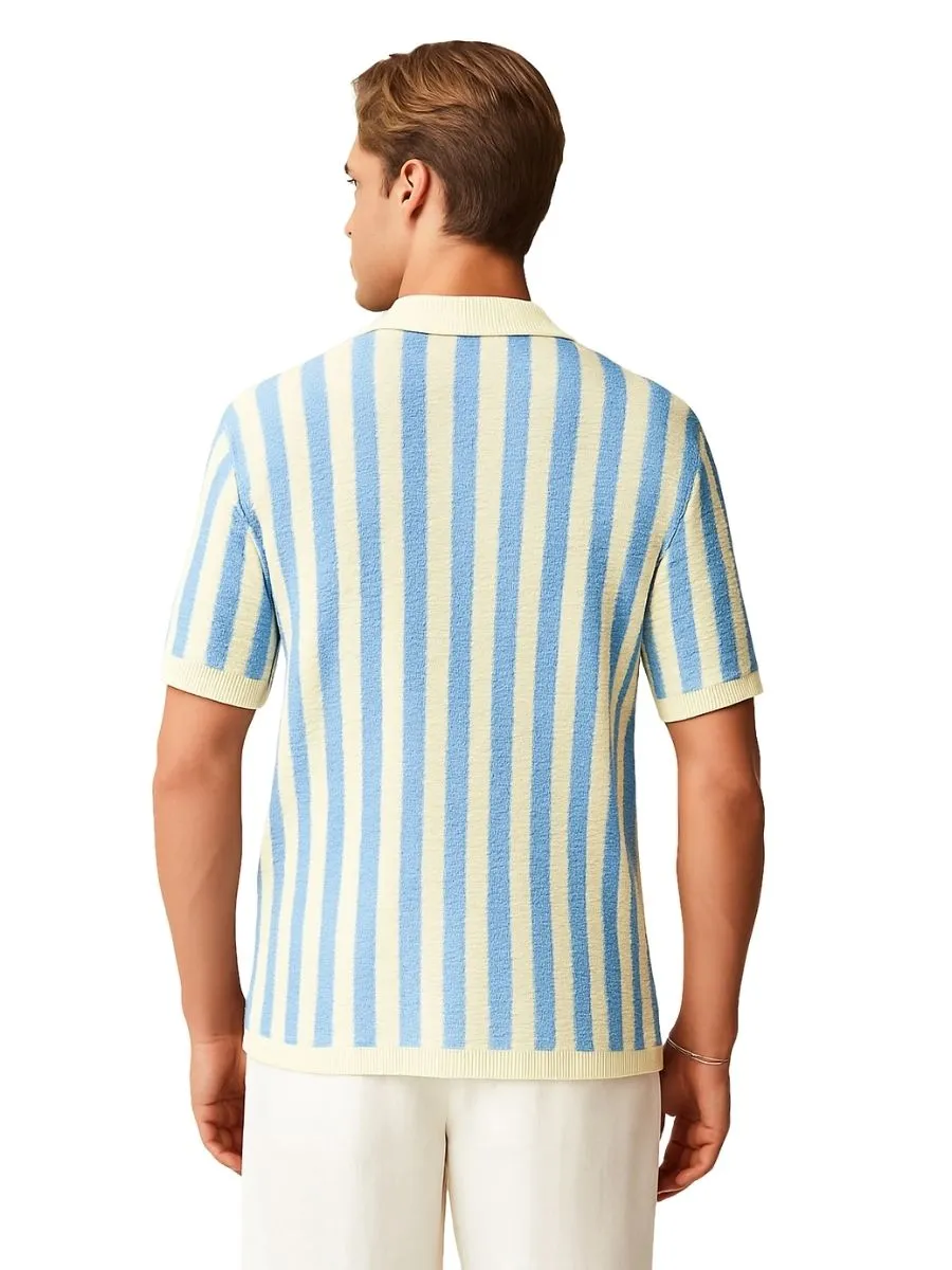 Retro Striped Crochet Oversized Shirt