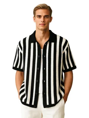 Retro Striped Crochet Oversized Shirt