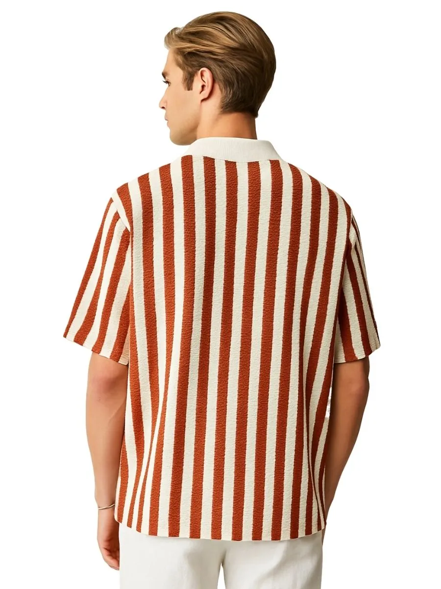 Retro Striped Crochet Oversized Shirt