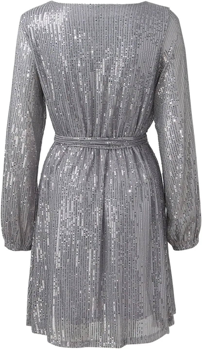 Rvidbe Women Sequin Midi Dress 2024 Fashion Casual Long Sleeve Sparkly Dress Wedding Guest Plus Size Formal Sexy Club Dresses