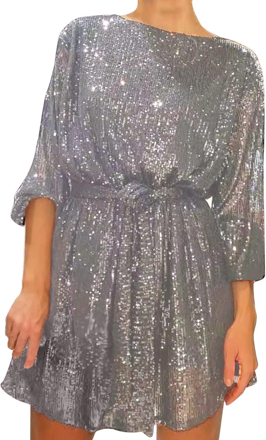 Rvidbe Women Sequin Midi Dress 2024 Fashion Casual Long Sleeve Sparkly Dress Wedding Guest Plus Size Formal Sexy Club Dresses
