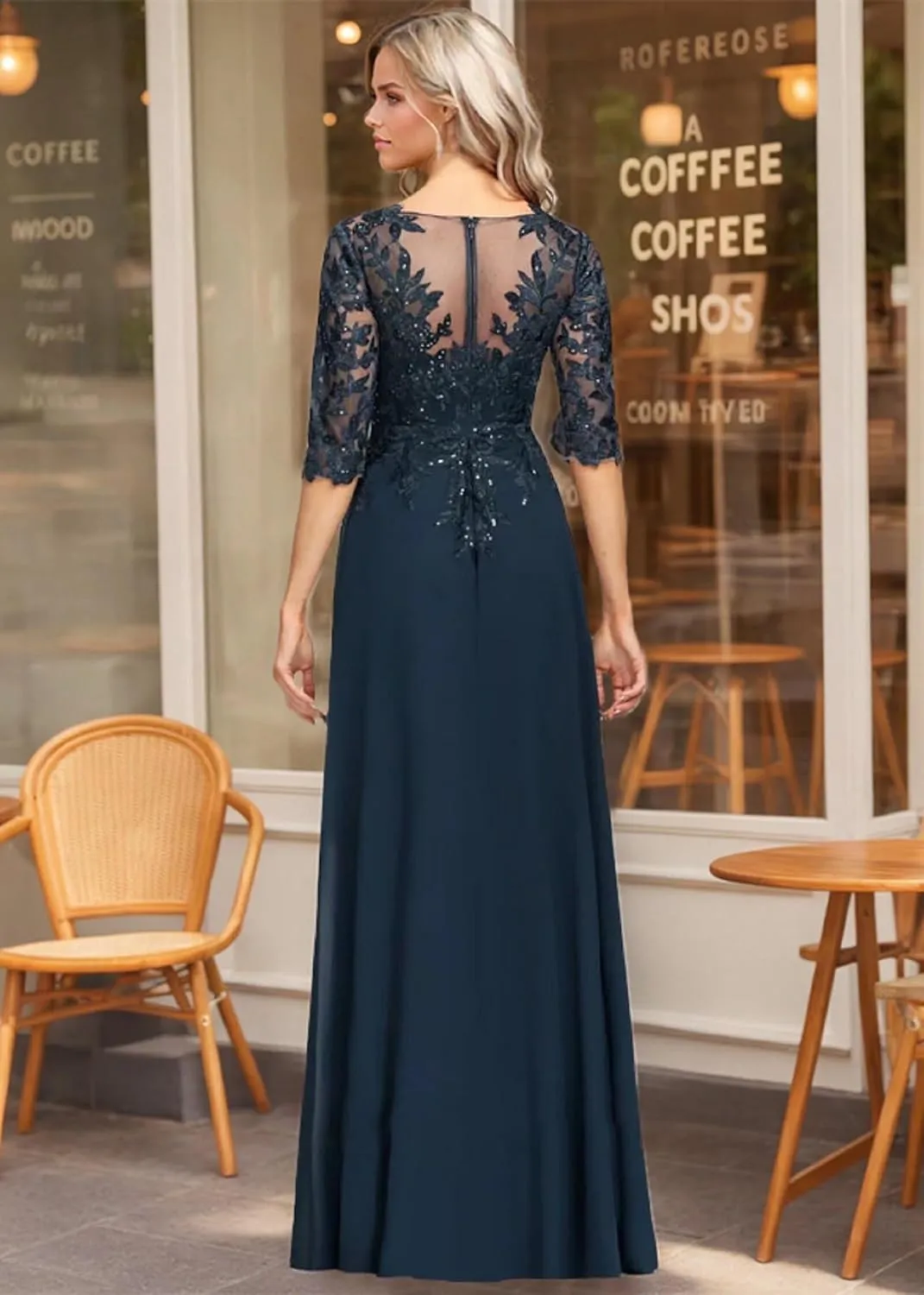 Sequins Applique Chiffon Mother of The Bride Dresses for Wedding V Neck Mother of The Groom Dresses for Women with Split