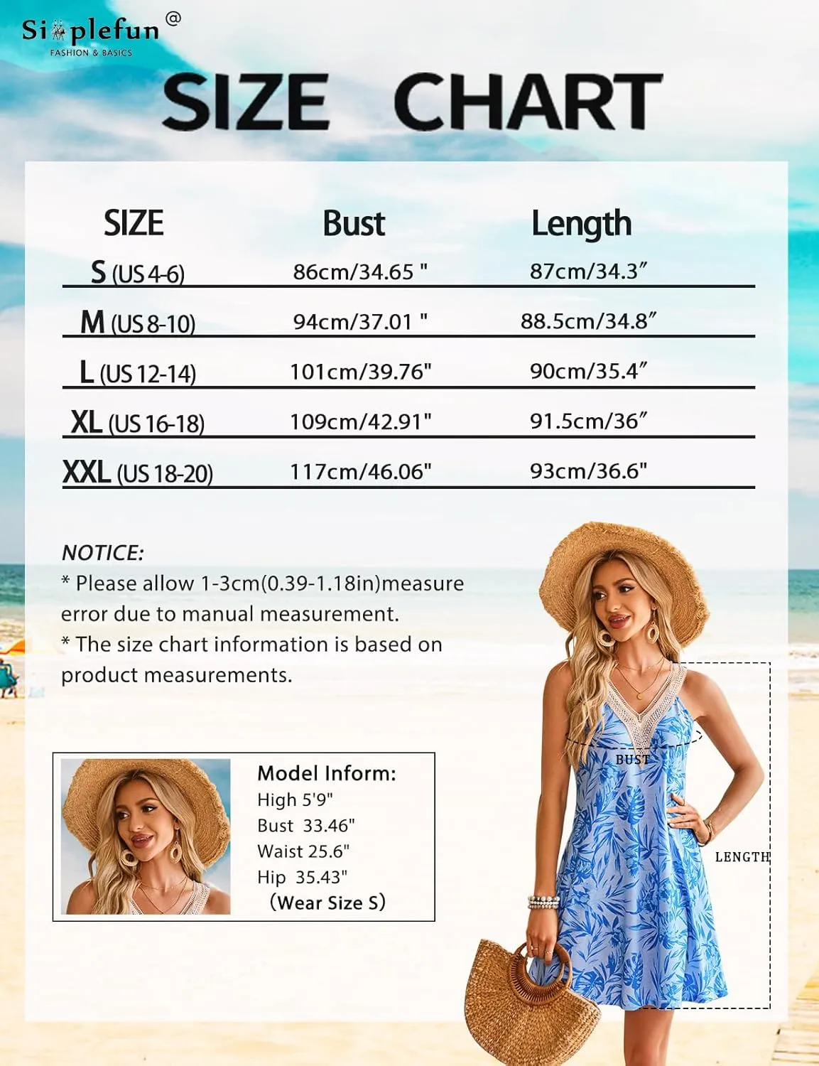 SimpleFun Summer Dresses for Women Beach Lace V-Neck Sundresses Casual Tropical Print Sleeveless Short Dress with Pockets