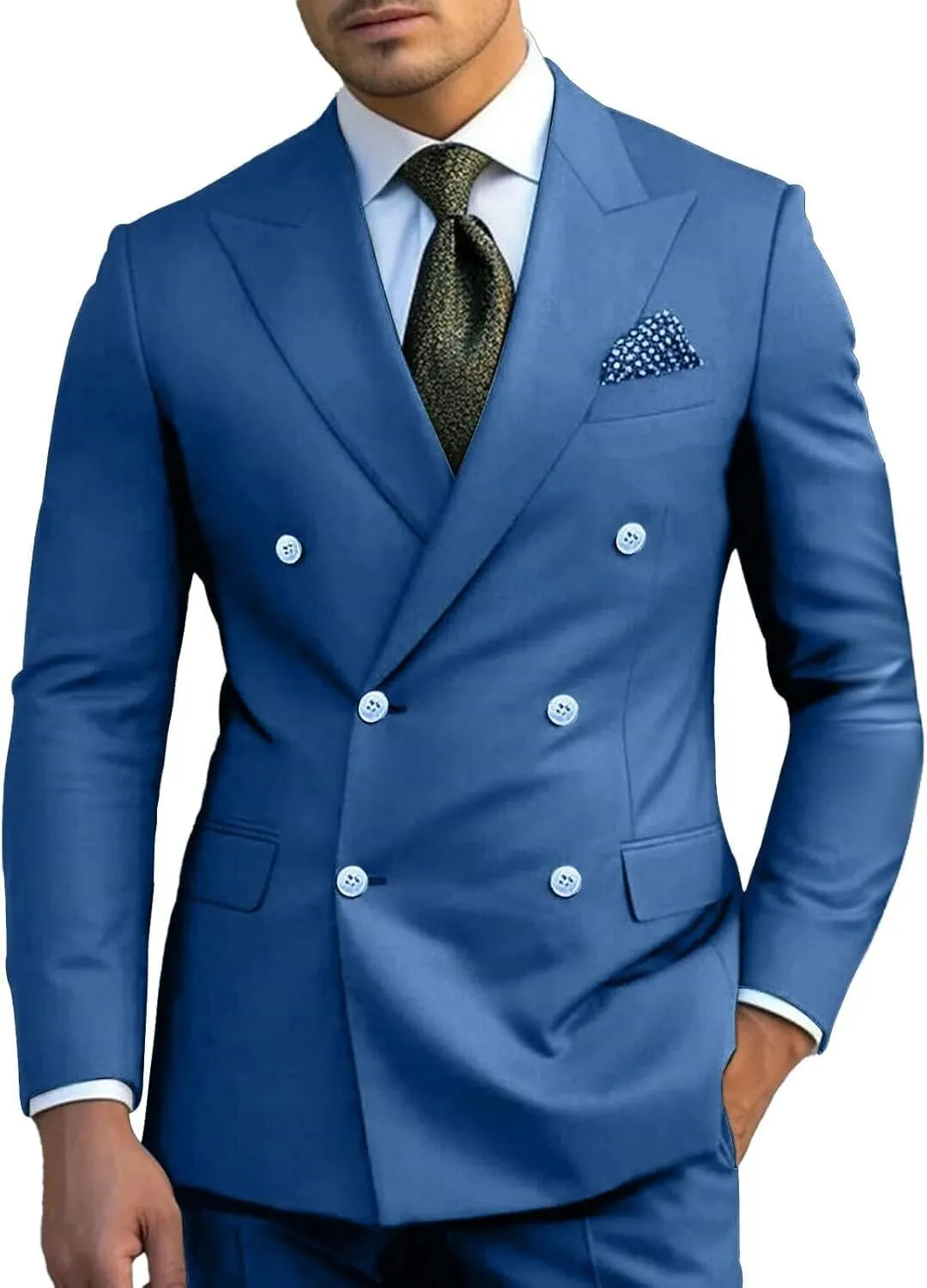 Slim Fit Men Suits for Groom Double Breasted Peak Lapel 2 Piece Sets Blazer Jacket Pants Business Wedding Tuxedo