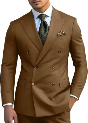 Slim Fit Men Suits for Groom Double Breasted Peak Lapel 2 Piece Sets Blazer Jacket Pants Business Wedding Tuxedo