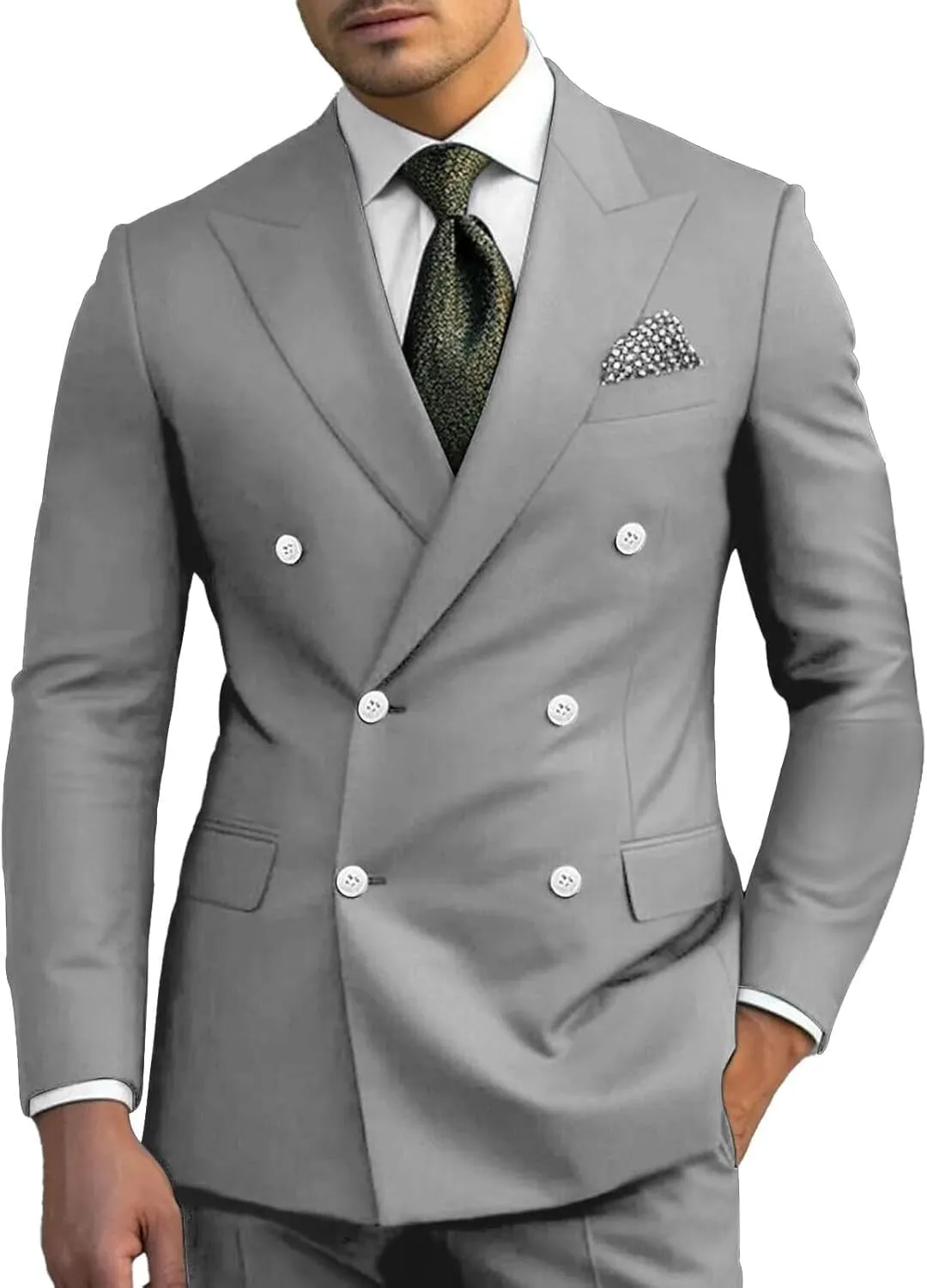 Slim Fit Men Suits for Groom Double Breasted Peak Lapel 2 Piece Sets Blazer Jacket Pants Business Wedding Tuxedo