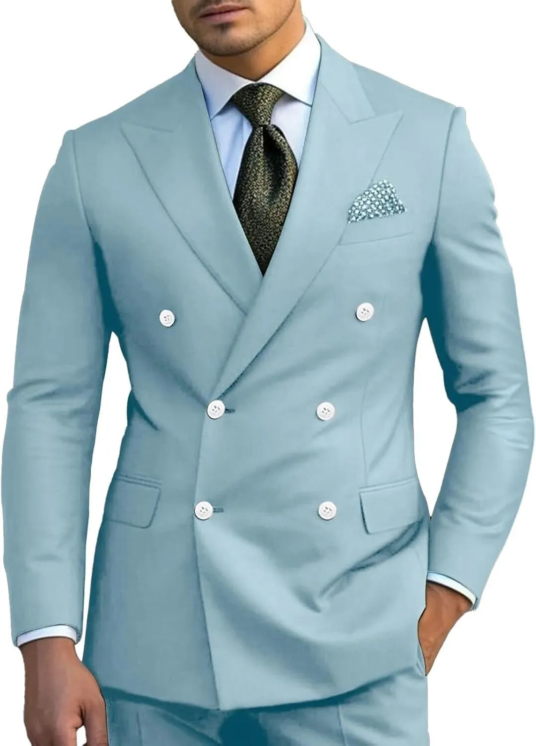 Slim Fit Men Suits for Groom Double Breasted Peak Lapel 2 Piece Sets Blazer Jacket Pants Business Wedding Tuxedo