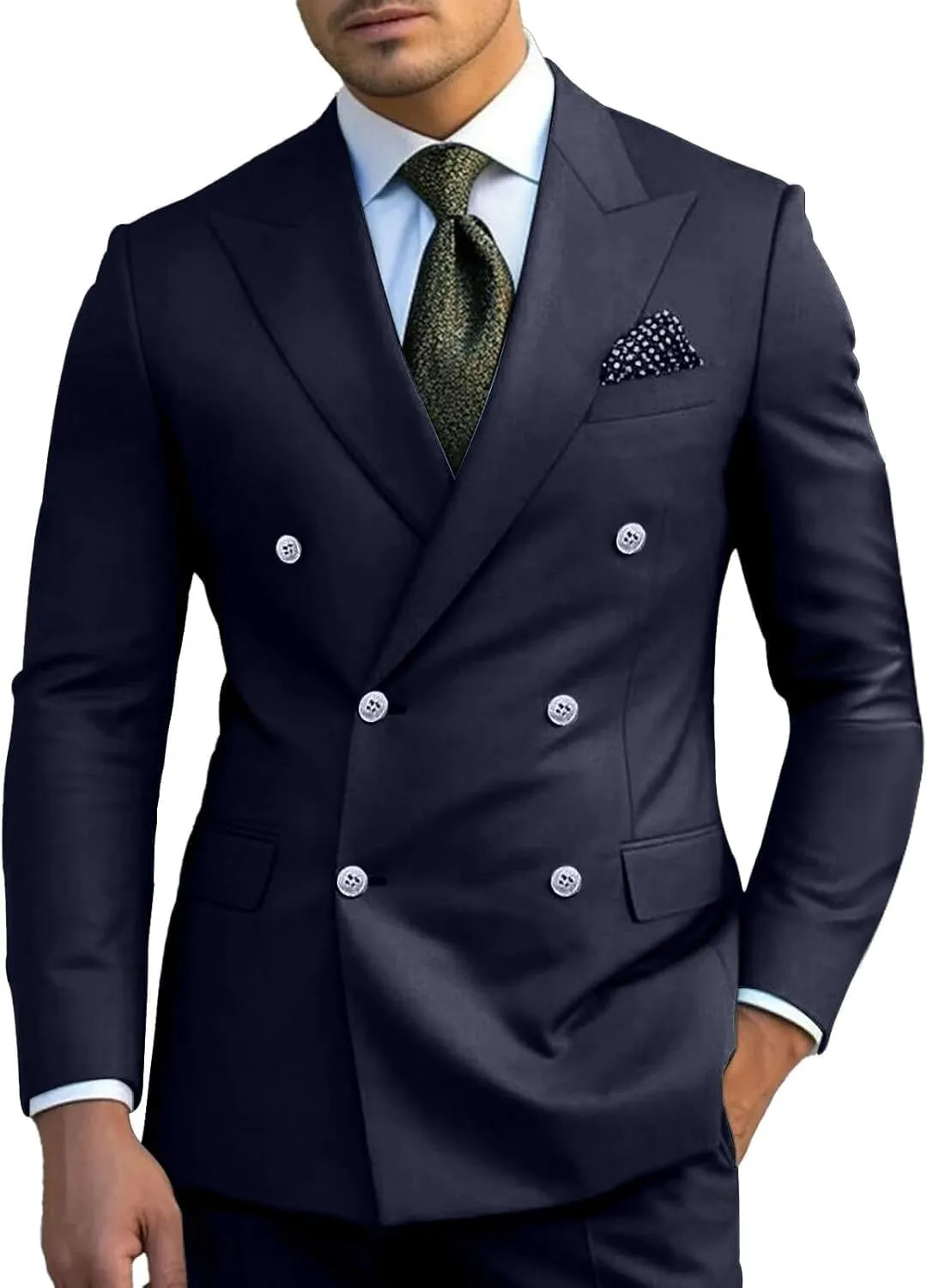 Slim Fit Men Suits for Groom Double Breasted Peak Lapel 2 Piece Sets Blazer Jacket Pants Business Wedding Tuxedo