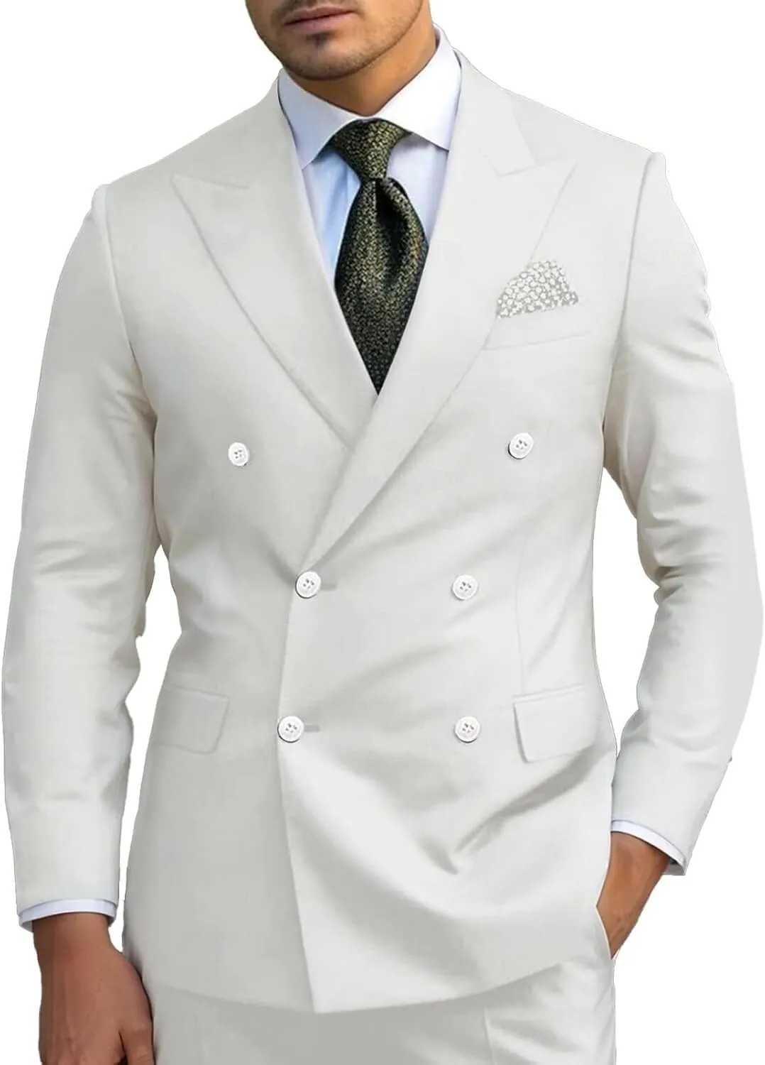 Slim Fit Men Suits for Groom Double Breasted Peak Lapel 2 Piece Sets Blazer Jacket Pants Business Wedding Tuxedo