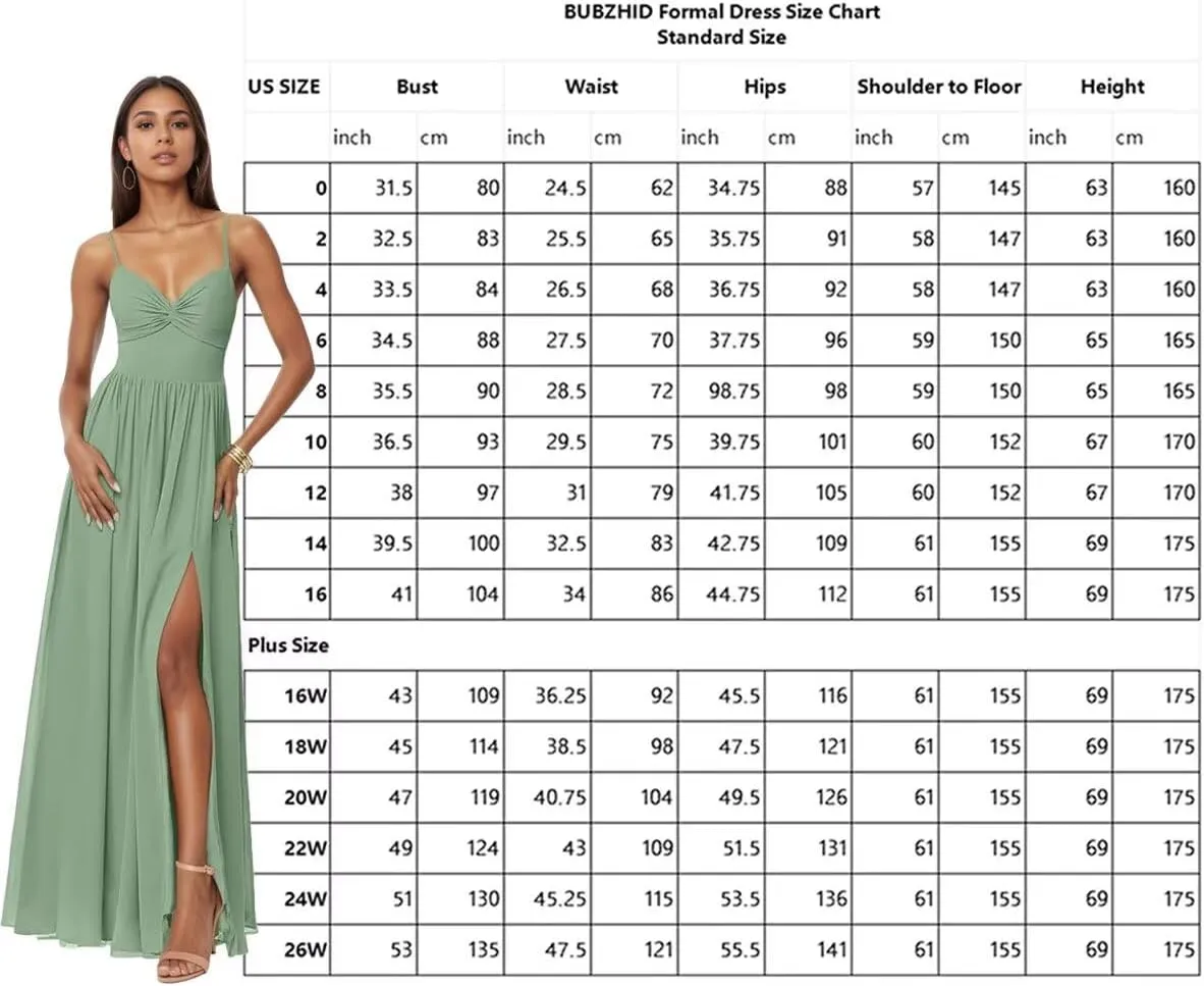 Spaghetti Straps Bridesmaid Dresses for Women V Neck Long Chiffon Formal Prom Dress with Slit