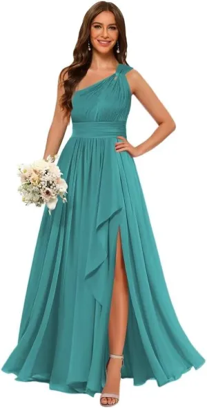 Stylefun Women's One Shoulder A Line Bridesmaid Dresses Long Chiffon Pleated Formal Evening Party Gowns CYM313