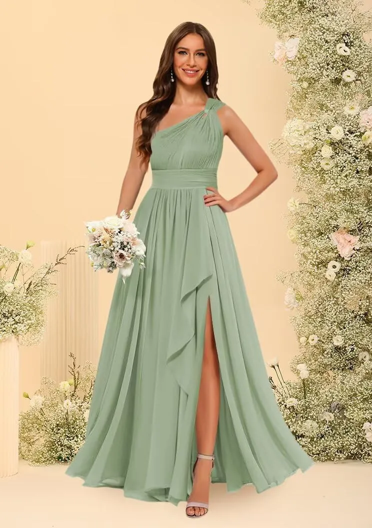 Stylefun Women's One Shoulder A Line Bridesmaid Dresses Long Chiffon Pleated Formal Evening Party Gowns CYM313