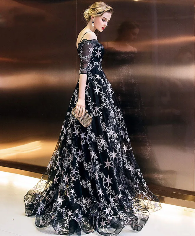Stylish Black Long Prom Dress, Black Eveing Dress