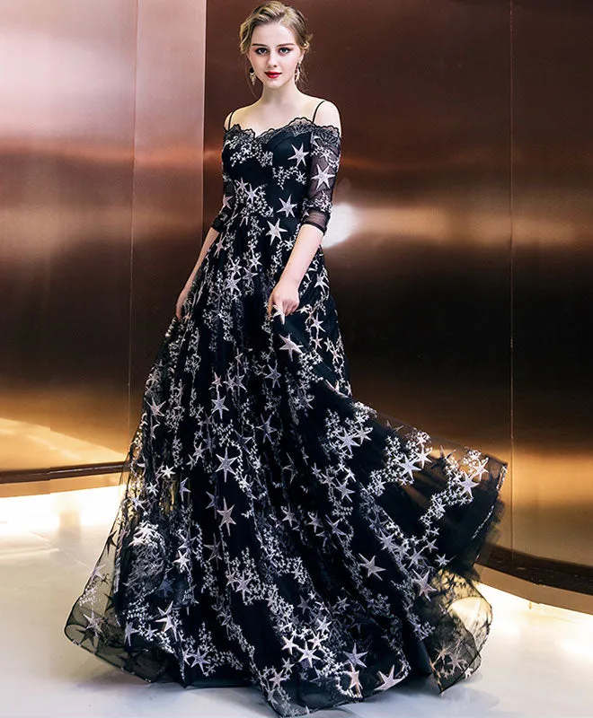 Stylish Black Long Prom Dress, Black Eveing Dress