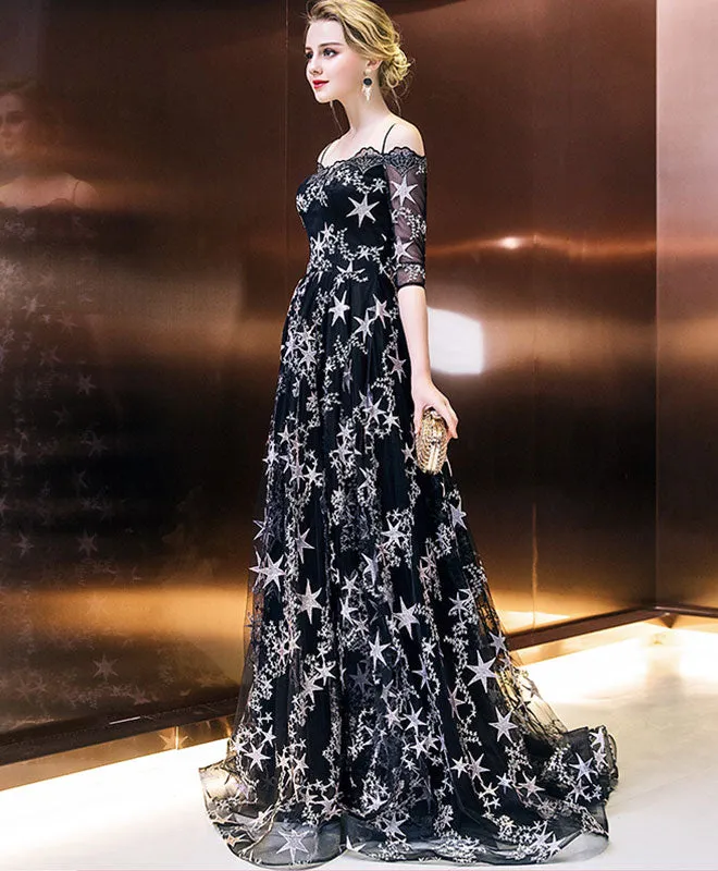 Stylish Black Long Prom Dress, Black Eveing Dress