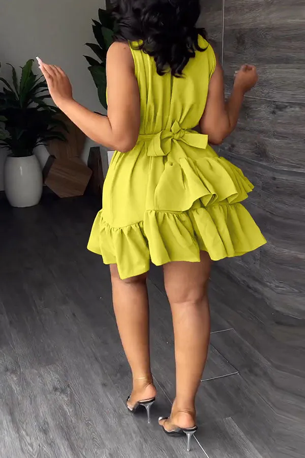 Stylish V-Neck Layered Ruffle Mini Dress
