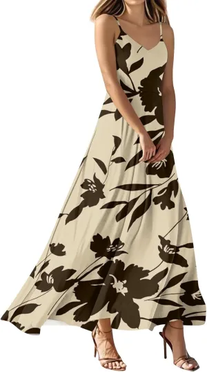 Summer Dresses for Women 2025 Spring Adjustable Spaghetti Strap Maxi Dress Floral Beach Vacation Long Sundress