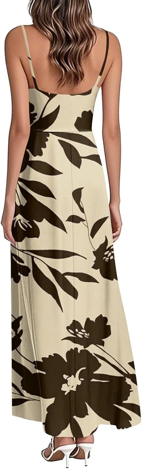 Summer Dresses for Women 2025 Spring Adjustable Spaghetti Strap Maxi Dress Floral Beach Vacation Long Sundress