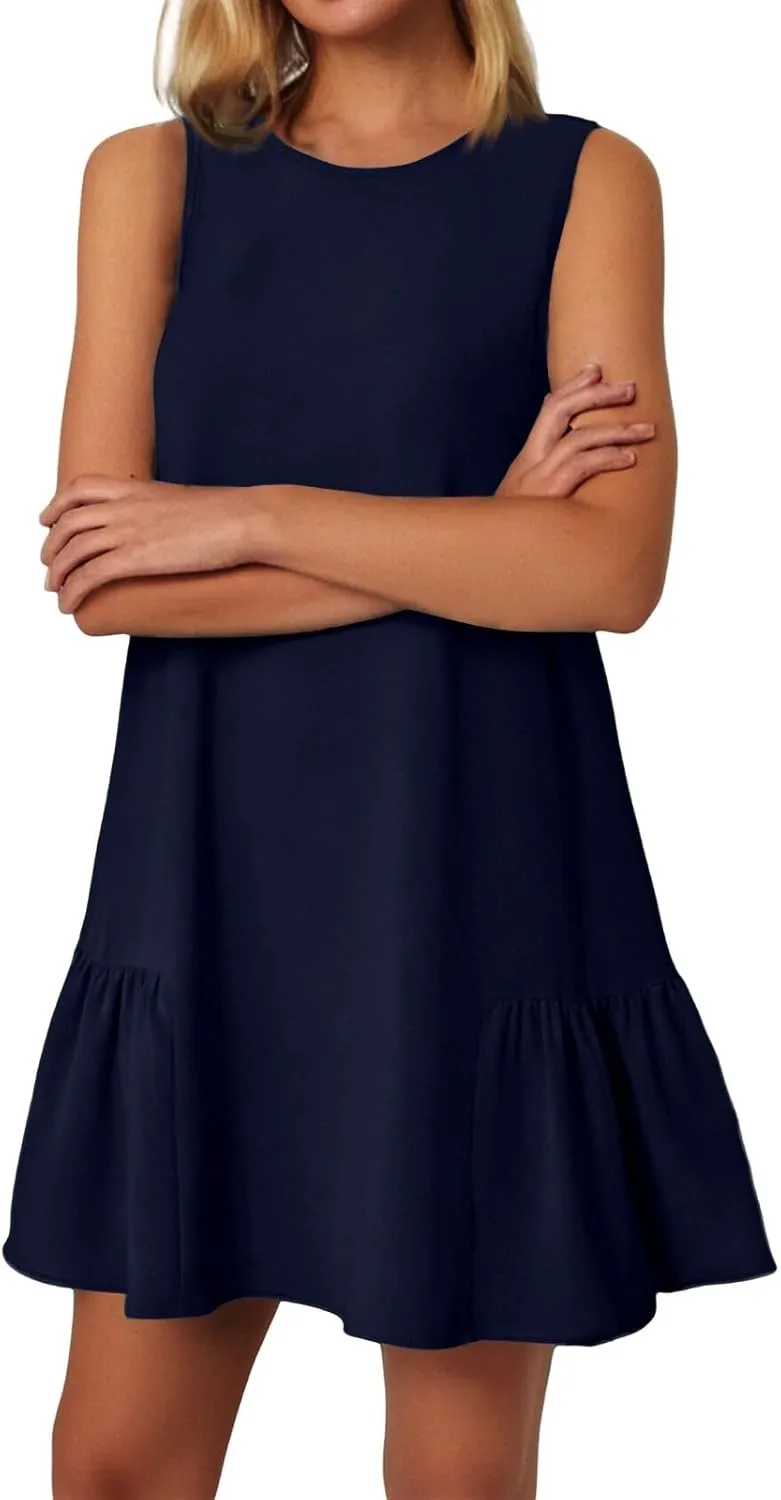 Summer Dresses for Women 2025 Vacation Tshirt Ruffle Hem Short Sundress with Pocket Beach Casual Swimsuit Coverup
