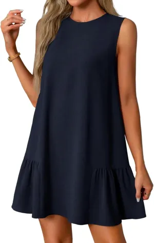 Summer Dresses for Women 2025 Vacation Tshirt Ruffle Hem Short Sundress with Pocket Beach Casual Swimsuit Coverup