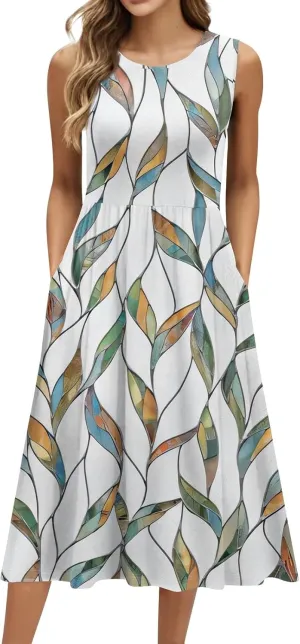 Summer Dresses for Women Casual Sleeveless Tshirt Beach Flowy Tank Sundresses 2025 Fashion Holiday Dresses