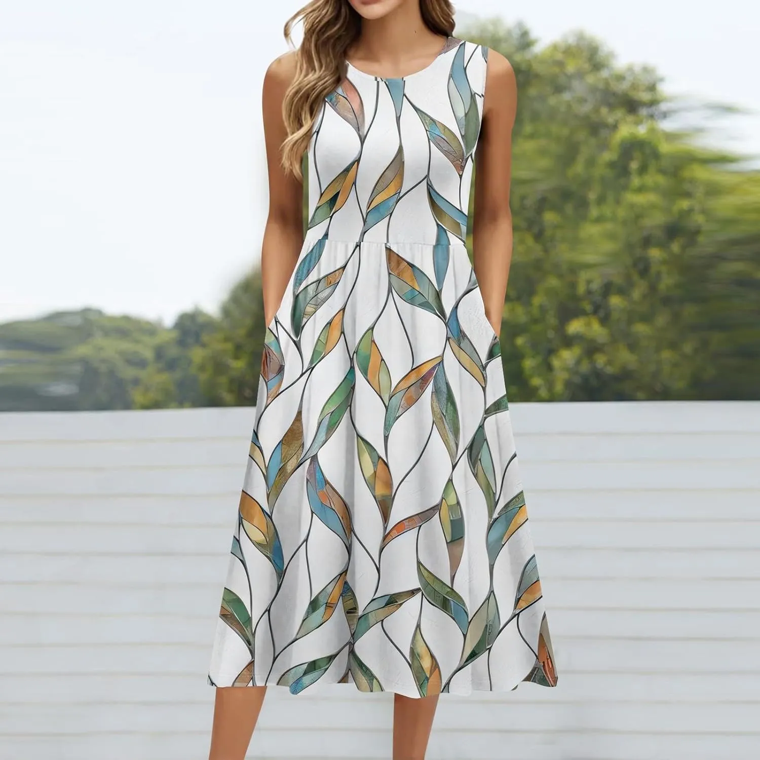 Summer Dresses for Women Casual Sleeveless Tshirt Beach Flowy Tank Sundresses 2025 Fashion Holiday Dresses