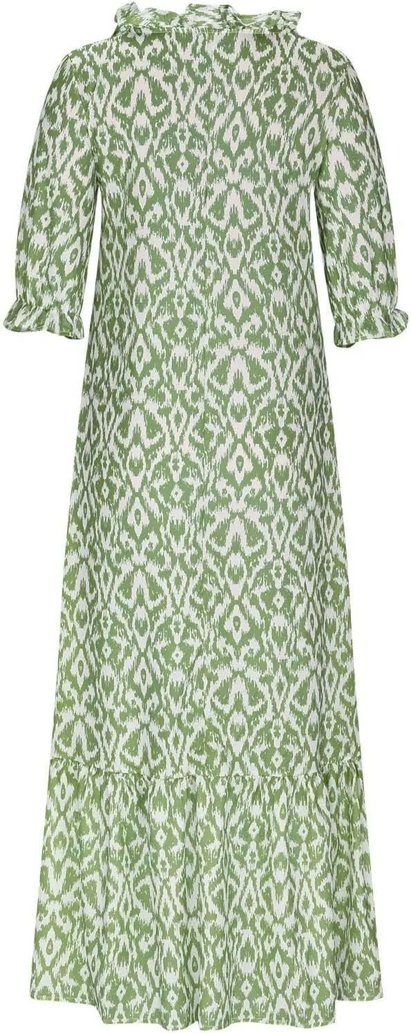 Summer Dresses for Women Tassel Tie V Neck Ruffle Elbow Length Sleeve Boho Floral Print Maxi Dress Beach Vacation Long Dress