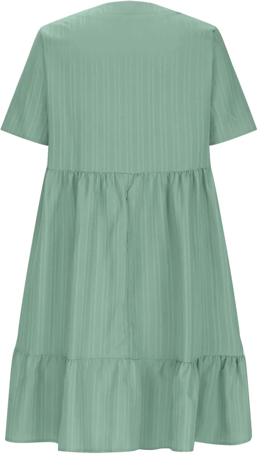 Summer Dresses for Womens V Neck Flutter Sleeve Flowy Short Dress Casual Midi Dress A Line Ruffle Tiered Swing Dresses