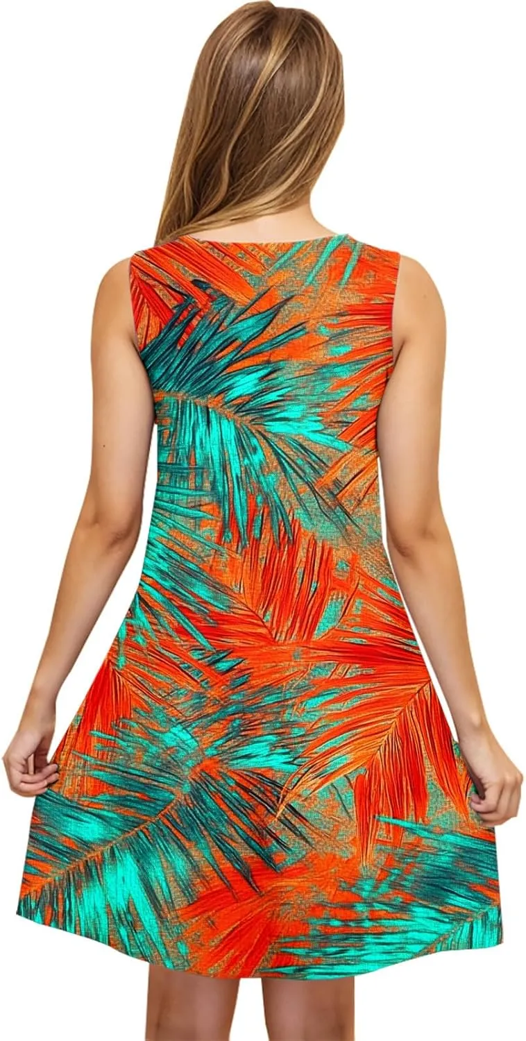 Summer Sundress for Women Beach Boho Sleeveless Vintage Floral Flowy Tank Sundress Loose Swing A-Line Mini Dress