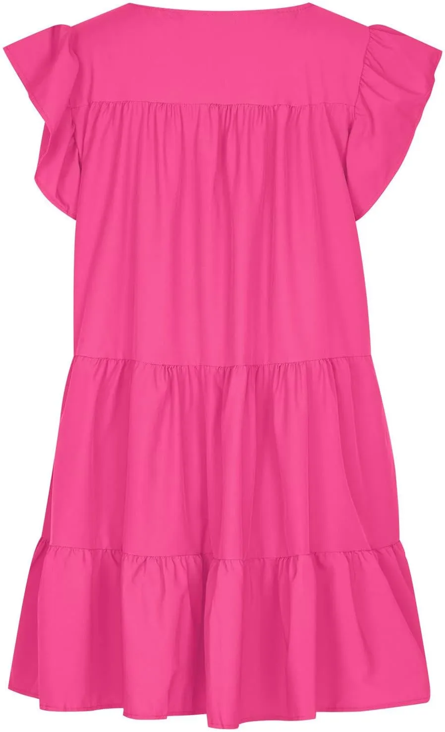 Summer Tiered Dress for Women Cap Sleeve Crewneck Pleated Mini Dress Casual Loose Vacation Sundresses with Pockets