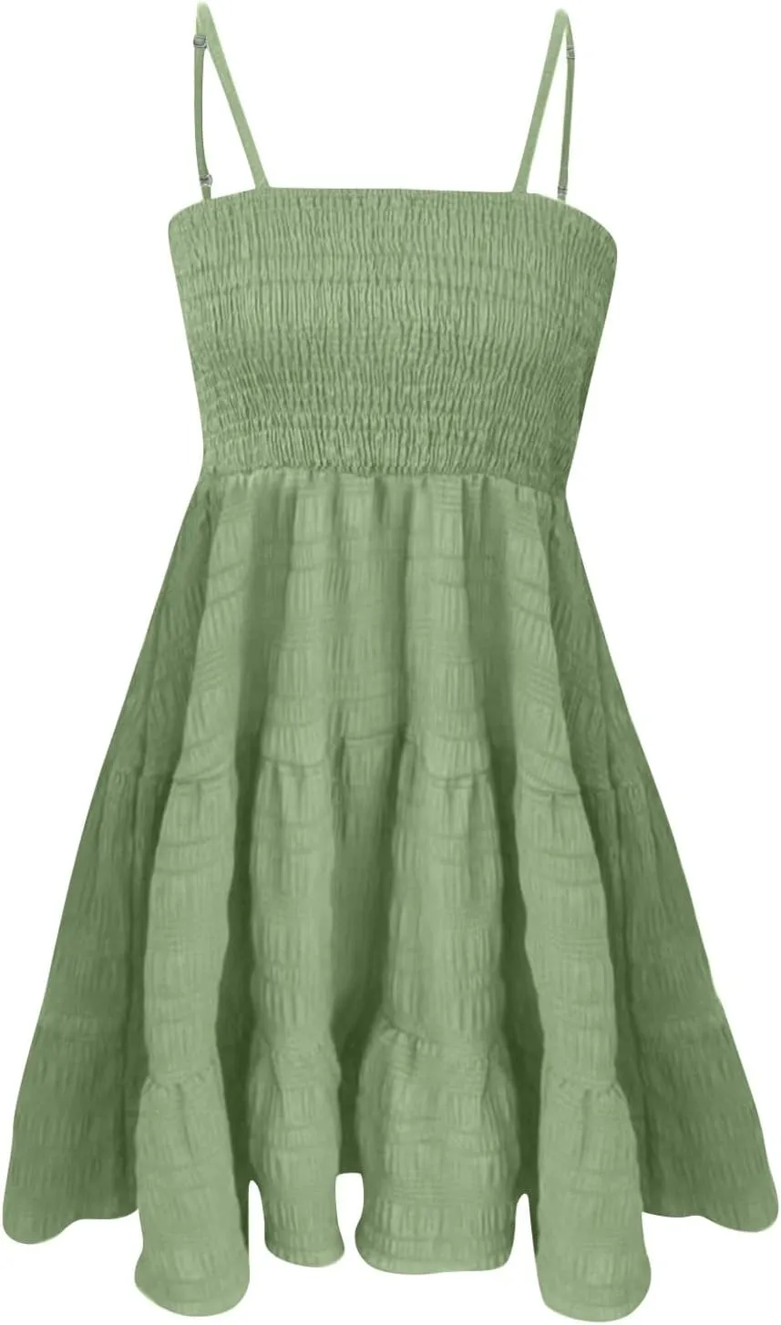 Sundresses for Women Sexy Flowy Empire Waist Backless A Line Mini Dress Trendy Boho Vintage Hawaiian Smocked Dresses