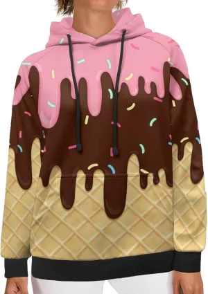TOADDITDO Ice Cream Women's Fashion Hoodies & Sweatshirts Oversized Hoodie Lightweight Drawstring Sweatshirt Casual Long Sleeve Pullover with Pocket Teen Girls Y2K Hooded Running Workout Sports Top