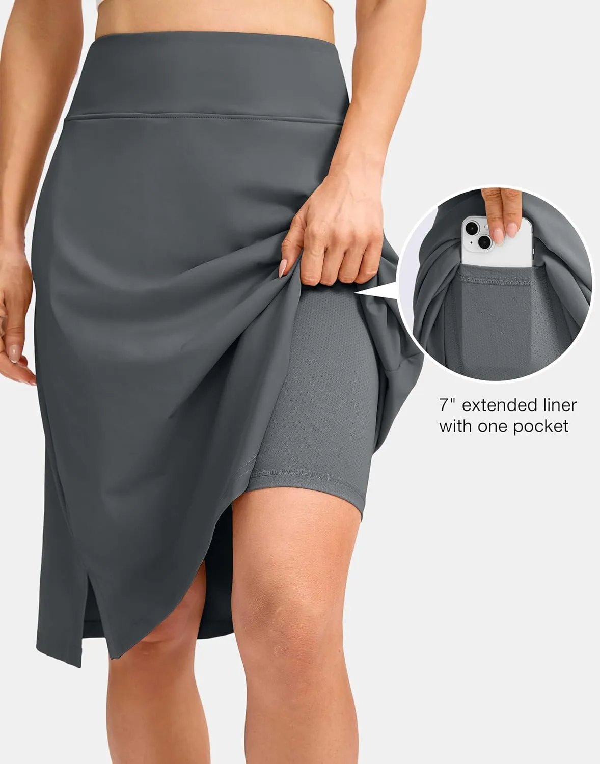 Viodia 25" Knee Length Long Skorts for Women with Pockets Dressy Casual Midi Skort Summer Travel Modest Skirts