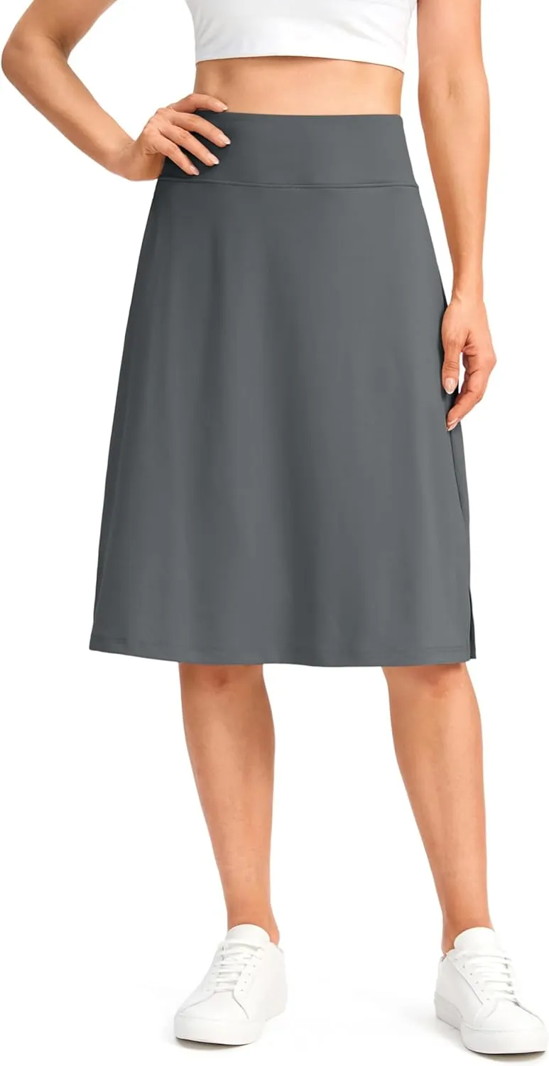 Viodia 25" Knee Length Long Skorts for Women with Pockets Dressy Casual Midi Skort Summer Travel Modest Skirts
