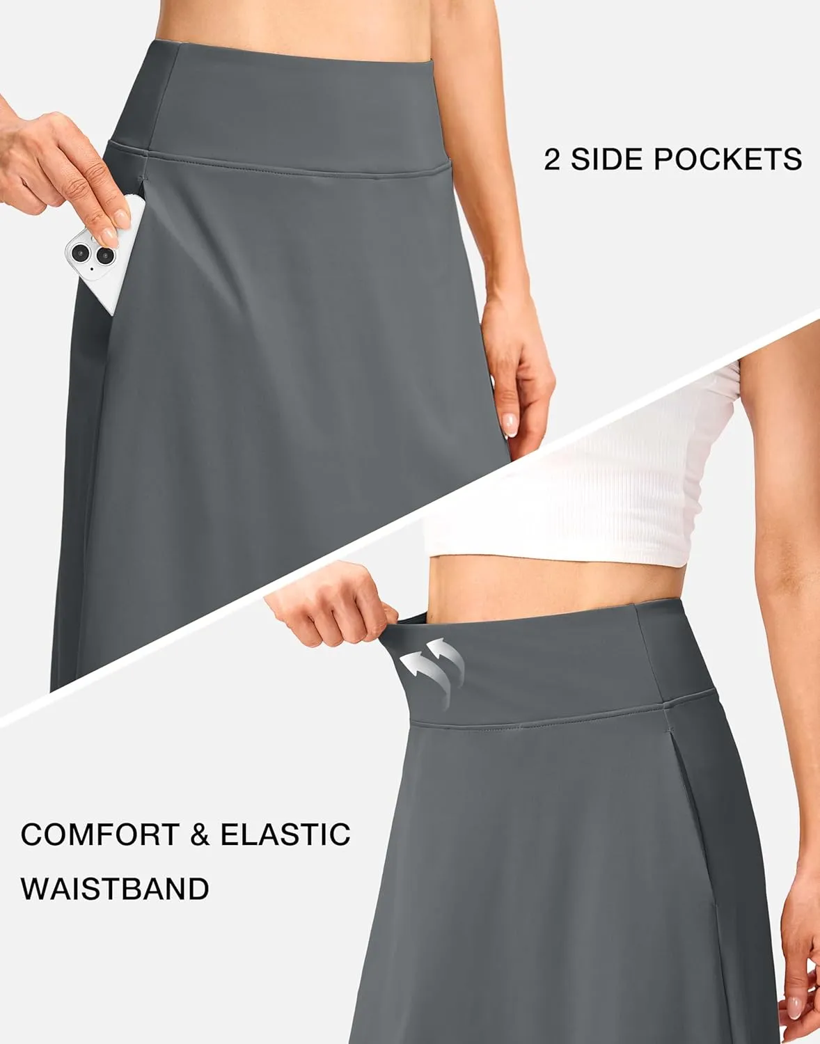 Viodia 25" Knee Length Long Skorts for Women with Pockets Dressy Casual Midi Skort Summer Travel Modest Skirts