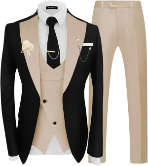 Wangyue 3 Piece Mens Tuxedo Suit Slim Fit Suits for Men Double Breasted Wedding Prom Tuxedos Blazer Vest Pants Sets 2025