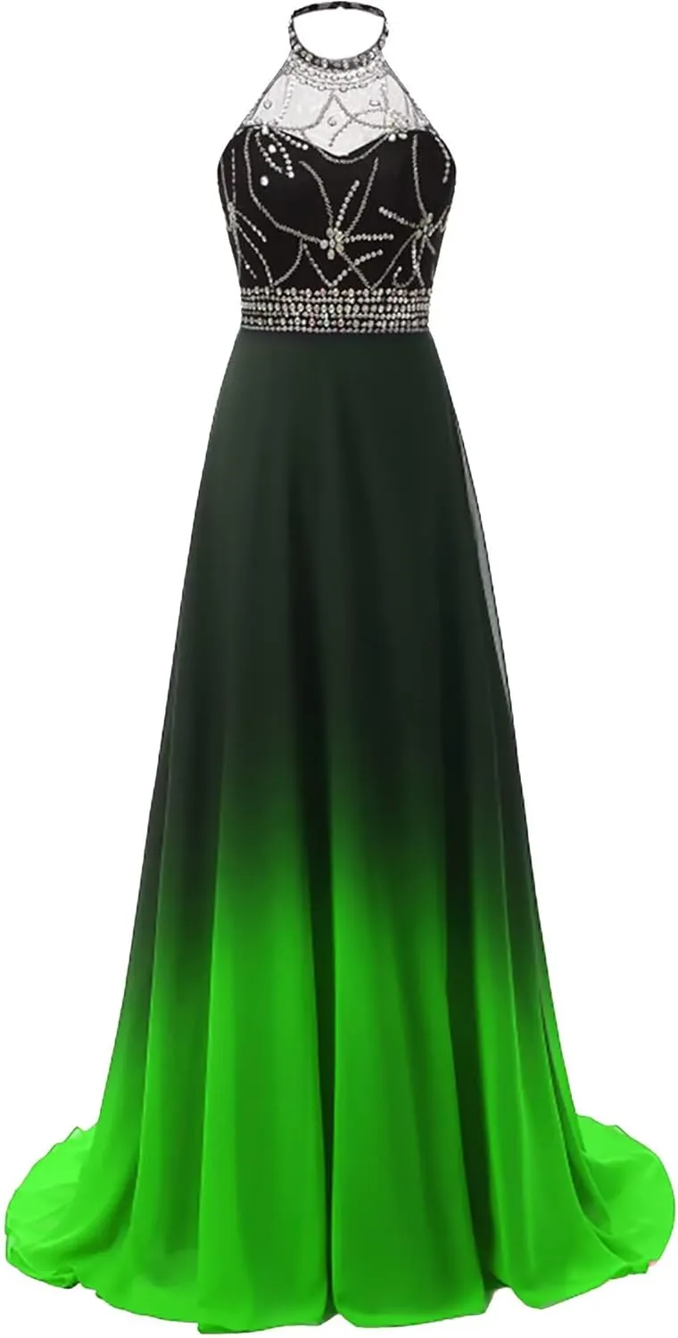 WDBFY Women's Ombre Long Prom Evening Dresses Sequins Beaded Formal Wedding Party Gowns