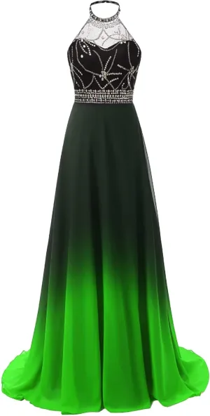 WDBFY Women's Ombre Long Prom Evening Dresses Sequins Beaded Formal Wedding Party Gowns