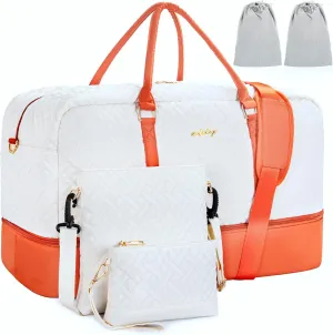 Weekender Bag for Women, 5 Pcs Set Carry on Overnight Bag, 23" Travel Duffel Bag with Waterproof Shoe Compartment