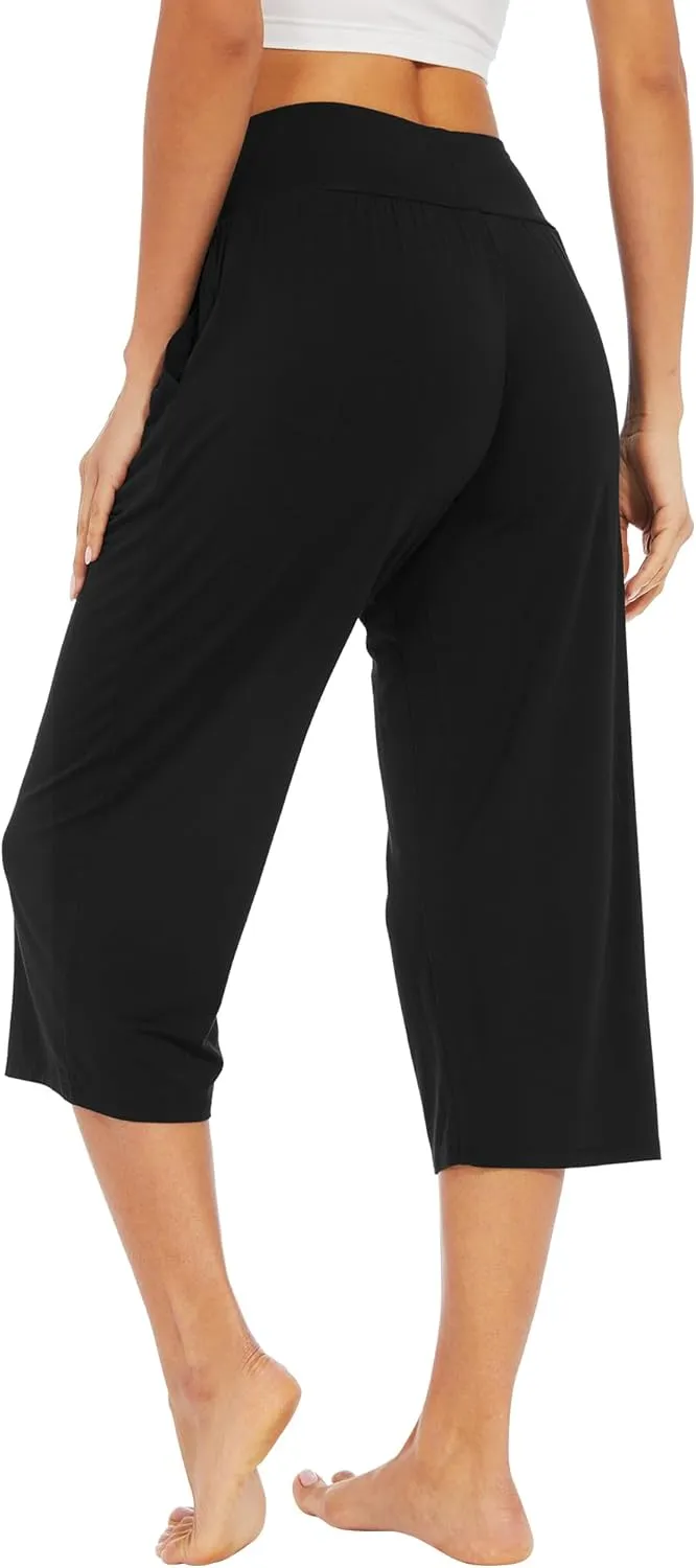 WiWi Viscose from Bamboo Soft Capri Yoga Loose Pants for Women High Waisted Comfy Pjs Capris Lounge Pajama Bottoms S-XXL