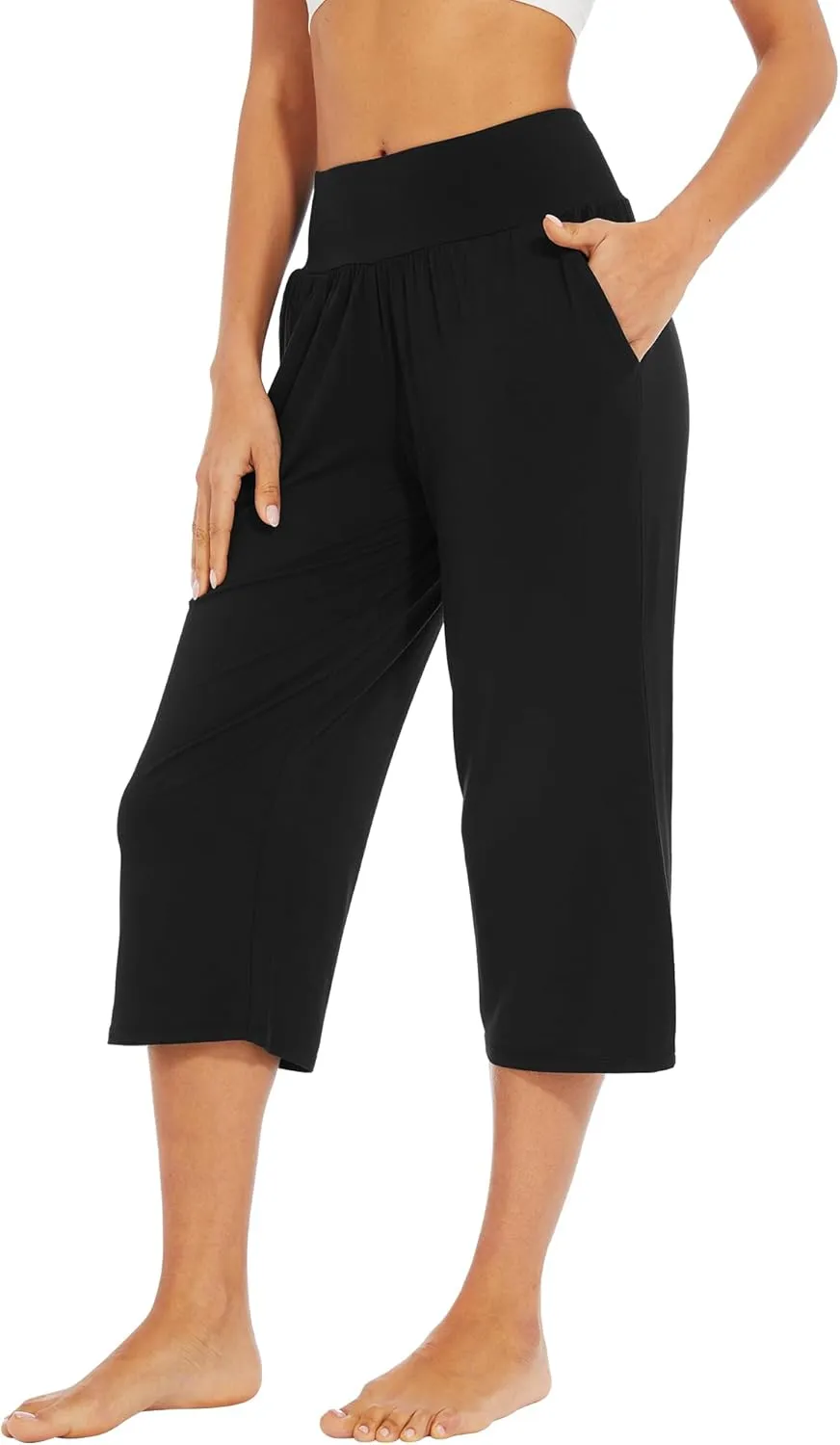 WiWi Viscose from Bamboo Soft Capri Yoga Loose Pants for Women High Waisted Comfy Pjs Capris Lounge Pajama Bottoms S-XXL