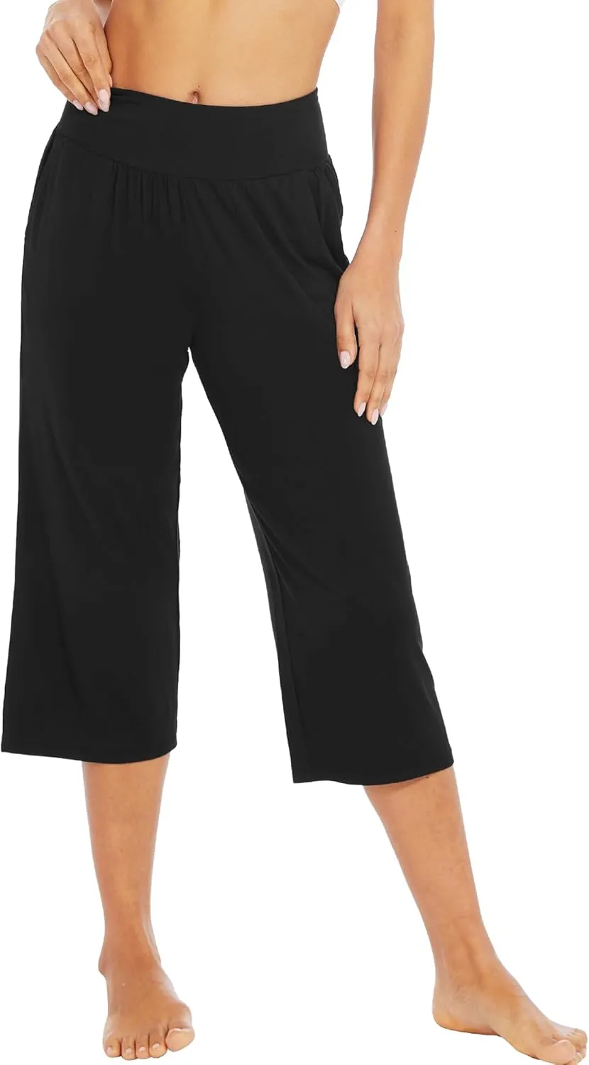 WiWi Viscose from Bamboo Soft Capri Yoga Loose Pants for Women High Waisted Comfy Pjs Capris Lounge Pajama Bottoms S-XXL