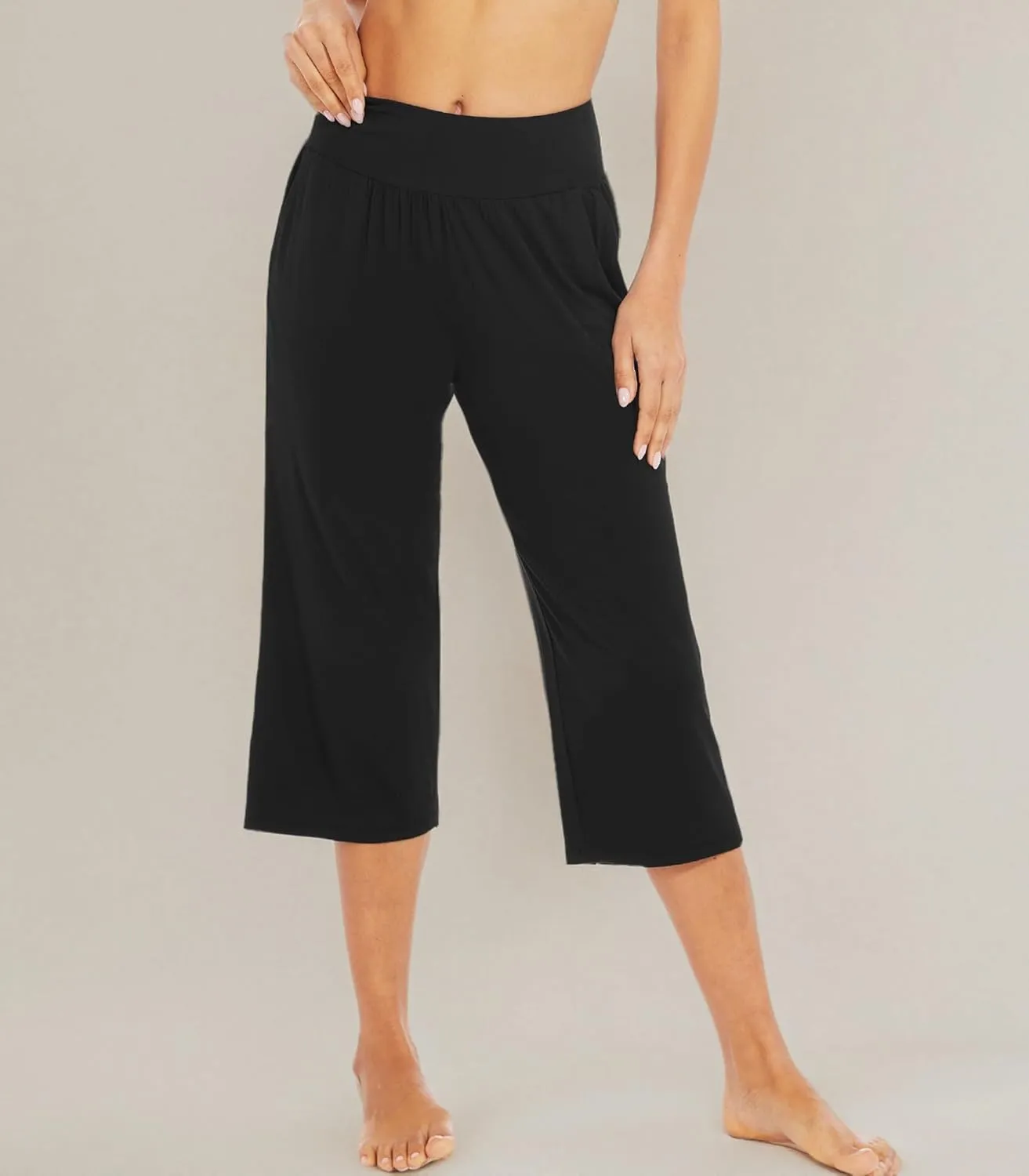 WiWi Viscose from Bamboo Soft Capri Yoga Loose Pants for Women High Waisted Comfy Pjs Capris Lounge Pajama Bottoms S-XXL