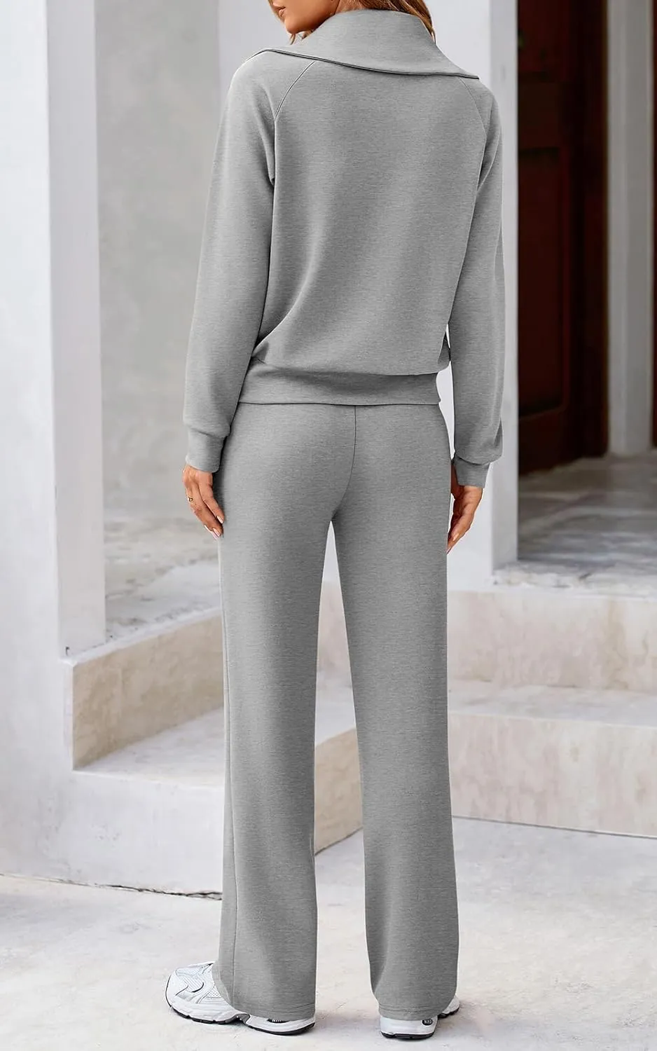 Women 2 Piece Half Zip Sweatsuit Fall Outfits 2024 Casual Sweatshirt Wide Leg Sweatpants Matching Lounge Set Tracksuit
