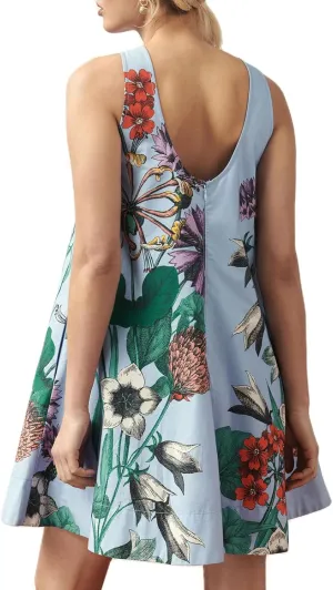 Women Sleeveless Tank Dress Y2k Floral Summer Dresses Back Zipper Linen Mini Dress Backless Beach Sundress