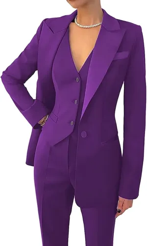Women's 3 Piece Suit Lady Business Casual Office Pant Suits for Women Dressy One Button Slim Fit Blazer Jacket Vest Pants Set