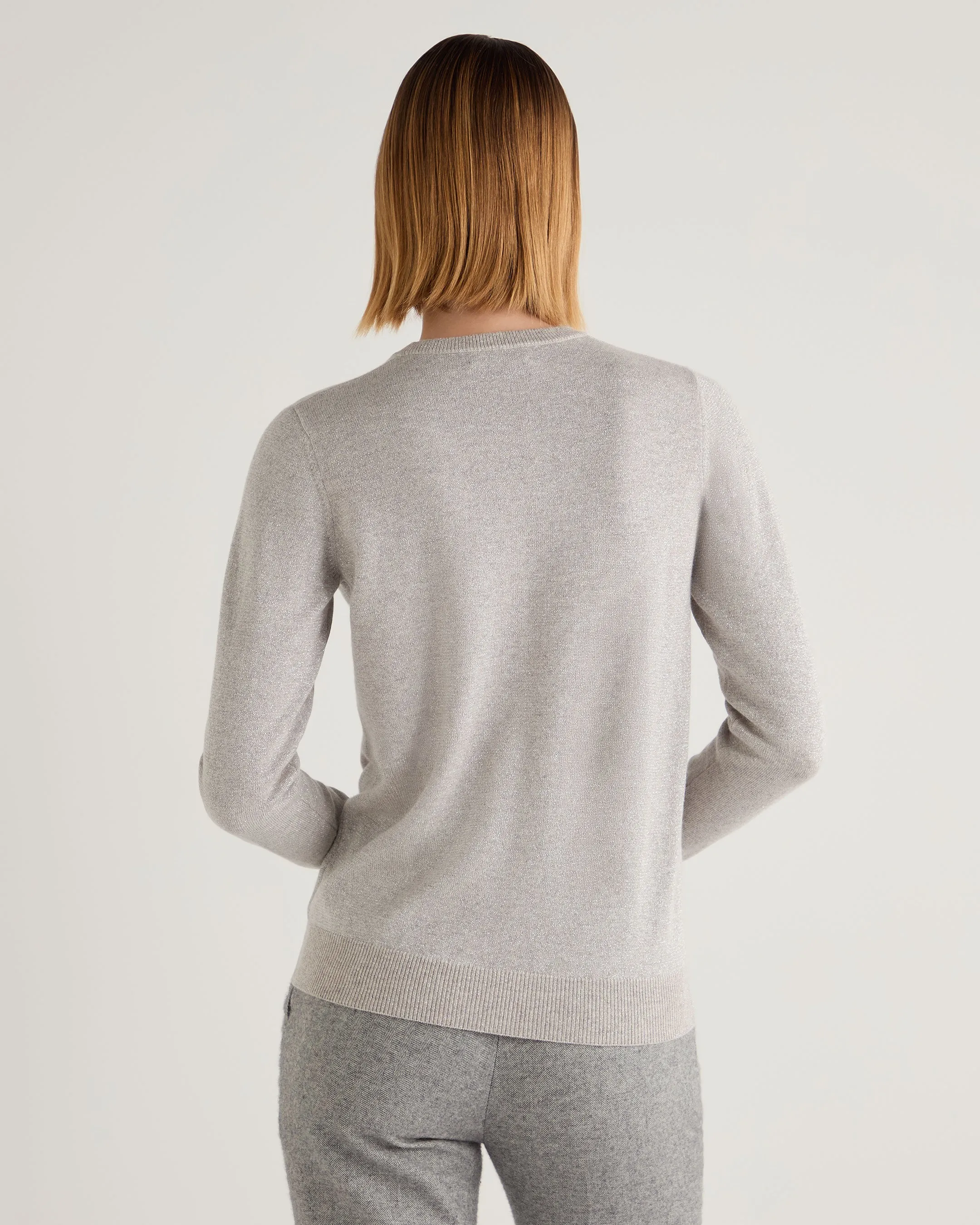 Women's Evie Classic Round Neck Cashmere Jumper With Lurex Sand Brown Sparkle