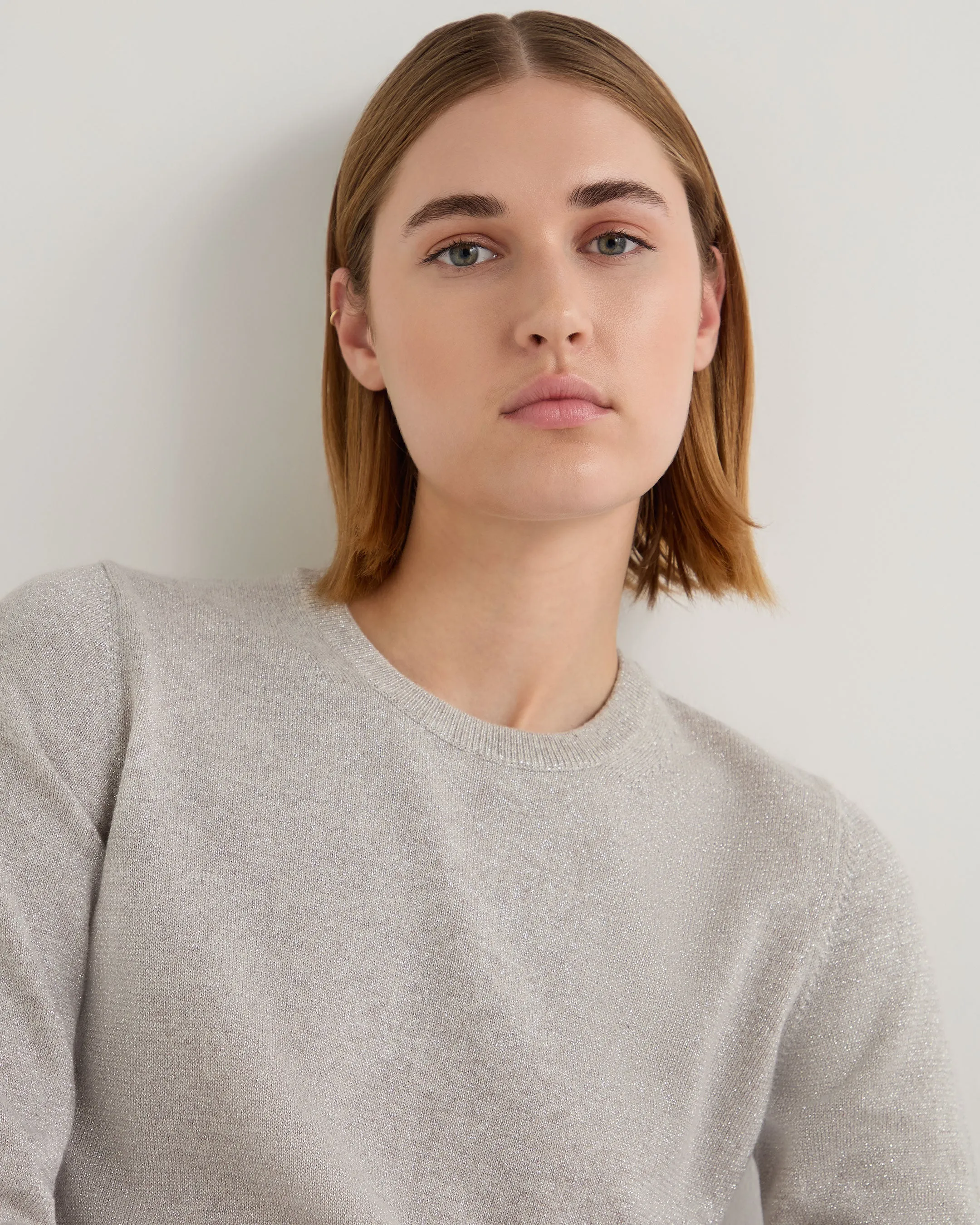 Women's Evie Classic Round Neck Cashmere Jumper With Lurex Sand Brown Sparkle